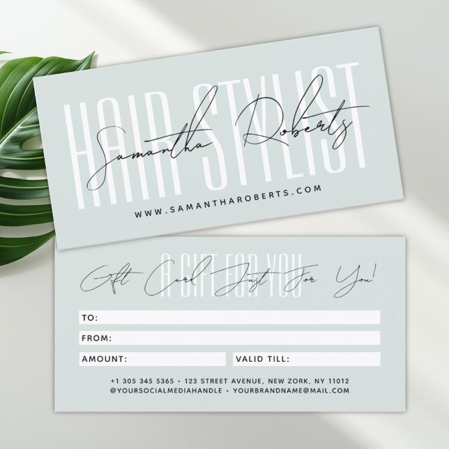Modern hair stylist script typography gift card (Creator Uploaded)