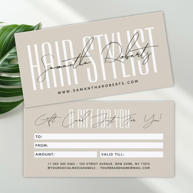 Modern hair stylist script typography gift card (Creator Uploaded)