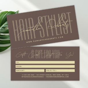 Modern hair stylist script typography gift card