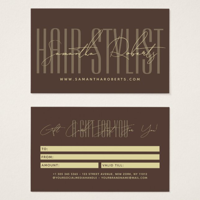 Modern hair stylist script typography gift card (Front & Back)