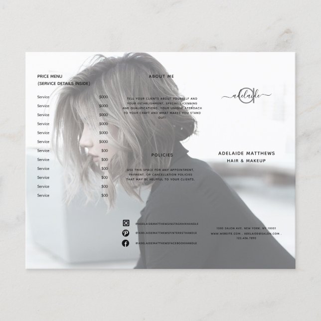 Modern Hair Stylist Service Menu Salon Price List (Front)