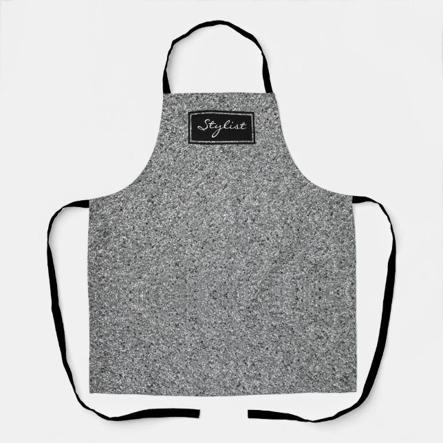 Modern Hair Stylist Silver Glitter Apron (Front)