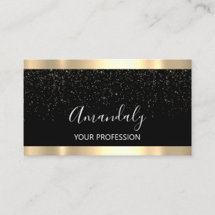 Modern Hairdresser Golden Confetti Black Business Card