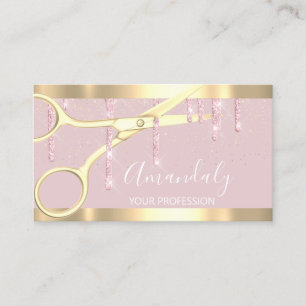 Modern Hairdresser Scissors Drips Gold Pink  Blush Business Card