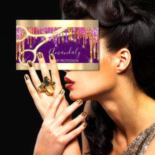 Modern Hairdresser Scissors Purple Drips Glitter Business Card