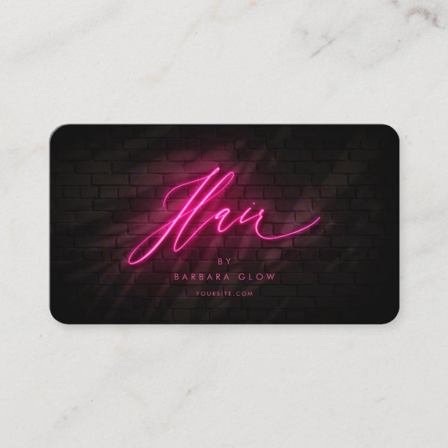 Modern Hairstylist Hot Pink Neon Business Card (Front)