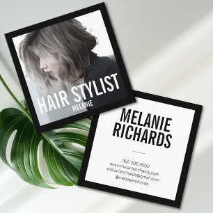 Modern hairstylist photo square business card