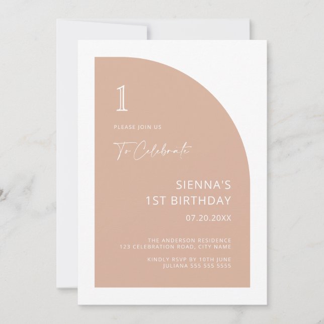 Modern Half Arch Blush Pink Girl 1st Birthday Invitation (Front)