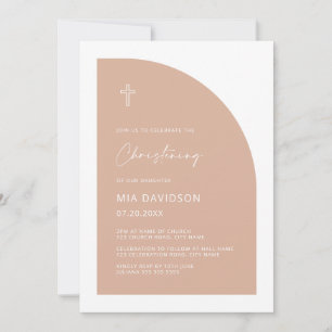 Modern Half Arch Blush Pink Girl Christening Invitation