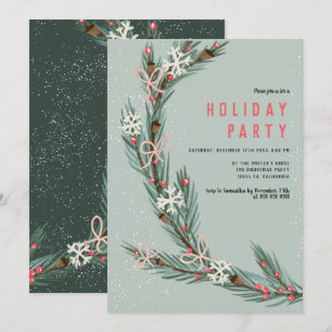 Modern half Christmas wreath green illustration Invitation