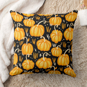Modern Halloween Autumn Pumpkin Patch pattern Throw Pillow