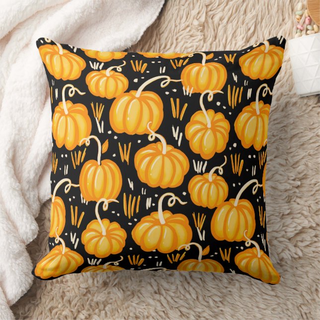 Modern Halloween Autumn Pumpkin Patch pattern Throw Pillow (Blanket)