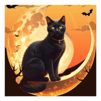 Modern Halloween Black Cat Photo Print