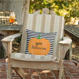 Modern Halloween Black Stripes with Pumpkin Outdoor Pillow