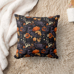 Modern Halloween Botanical Floral Throw Pillow