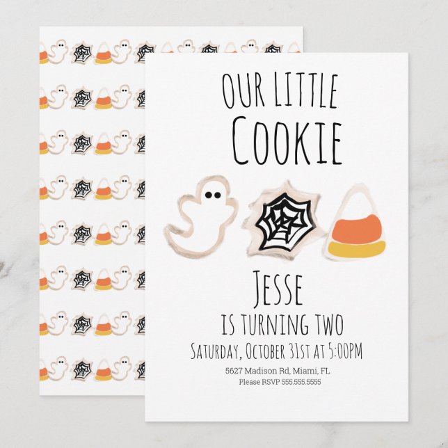 Modern Halloween Cookie Ghost Spider Birthday Invi Invitation (Front/Back)