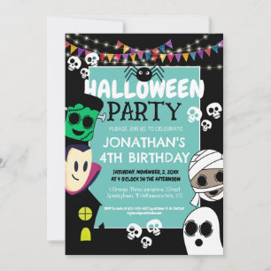 Modern Halloween Cute Spooky Ghouls Birthday Party Invitation