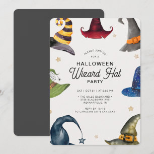 Modern Halloween Grey Wizard Hat Party  Invitation