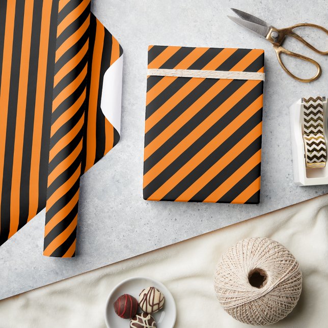 Modern Halloween Orange Black Birthday Custom Text Wrapping Paper (Modern Halloween Orange Black Birthday Custom Text Wrapping Paper)