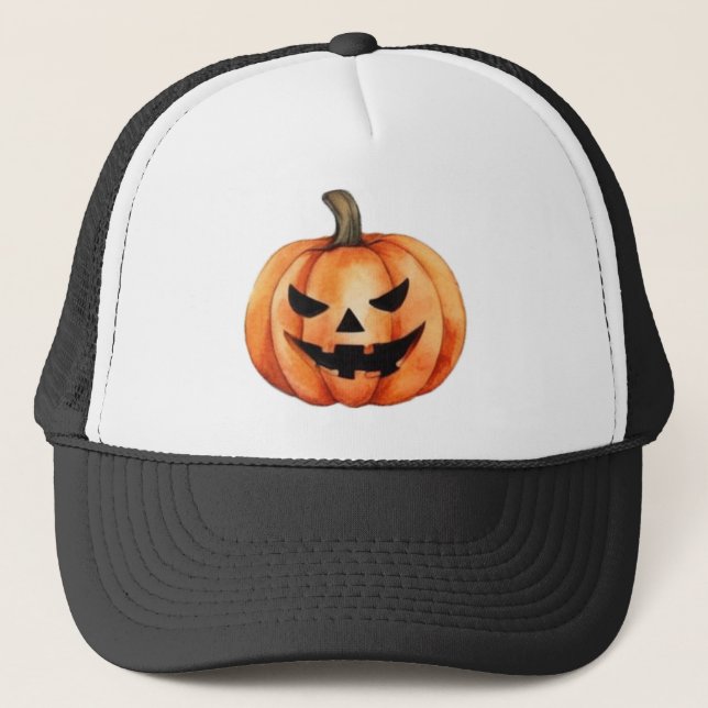 Modern Halloween Orange  Pumpkin   Trucker Hat (Front)