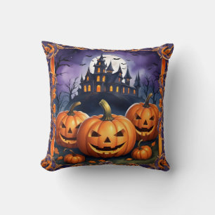 Modern Halloween Pumpkin Autumn Collection Throw Pillow