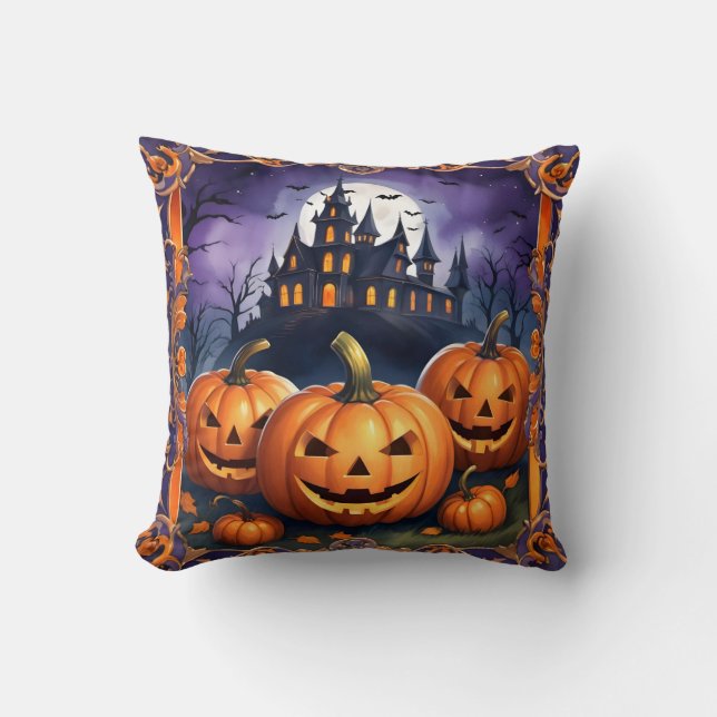 Modern Halloween Pumpkin Autumn Collection Throw Pillow (Front)
