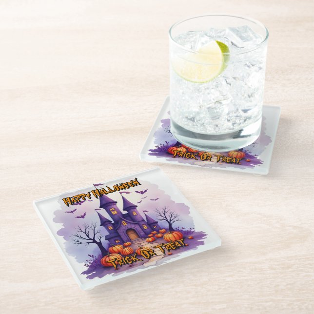 Modern Halloween Spooky Cute Collection Glass Coaster (Angled)