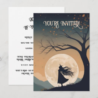 Modern Halloween Witch Full Moon Party Invitation