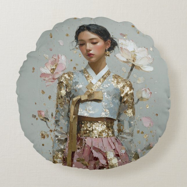 Modern Hanbok Art Print Round Pillow (Front)