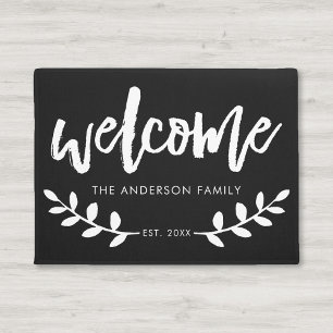 Modern Hand Brushed Font Leaf Personalized Doormat