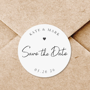 Modern Hand Calligraphy Wedding Save the Date Classic Round Sticker