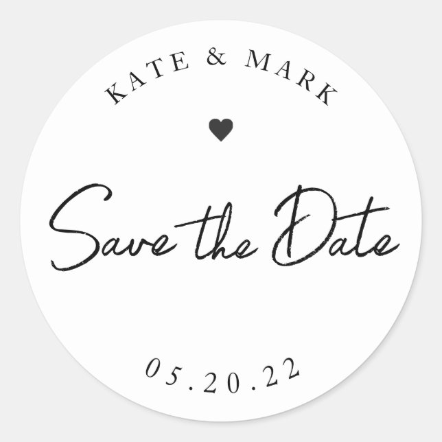 Modern Hand Calligraphy Wedding Save the Date Classic Round Sticker (Front)