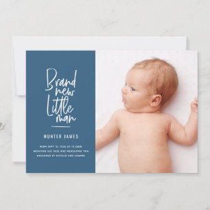 Modern hand drawn baby boy birth announcement