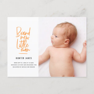 Modern hand drawn baby boy birth announcement