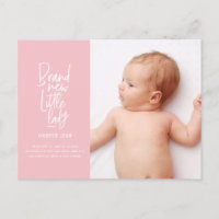 Modern hand drawn baby girl birth announcement