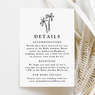 Modern Hand-Drawn Black Palm Trees Wedding Details Enclosure Card