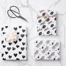 modern hand drawn black & white hearts