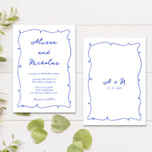 Modern Hand Drawn Blue Cursive Monogram Wedding