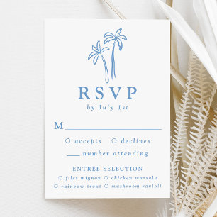 Modern Hand-Drawn Blue Palm Trees Wedding RSVP Card