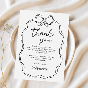 Modern Hand Drawn Bow Black Girl Birthday Thank You Card