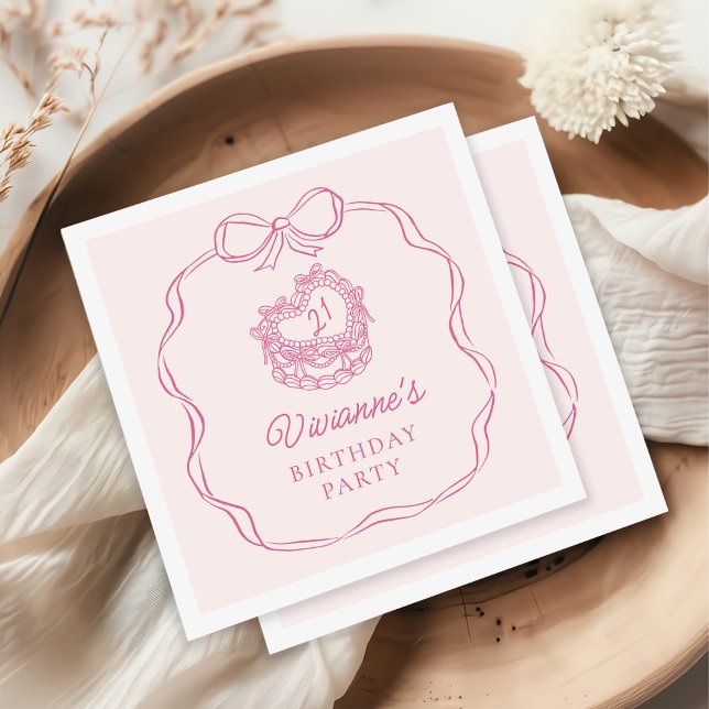Modern Hand Drawn Bow Pink Girl Birthday Napkin (Creator Uploaded)