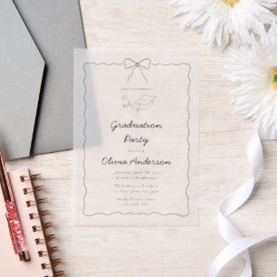 Modern Hand-Drawn Bow & Squiggle Graduation Party Vellum Invitations