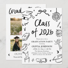 Modern Hand Drawn Class of 2026 Graduation Party