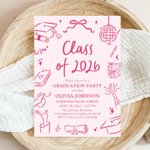 Modern Hand Drawn Class of 2026 Graduation Party Invitation