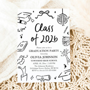 Modern Hand Drawn Class of 2026 Graduation Party Invitation