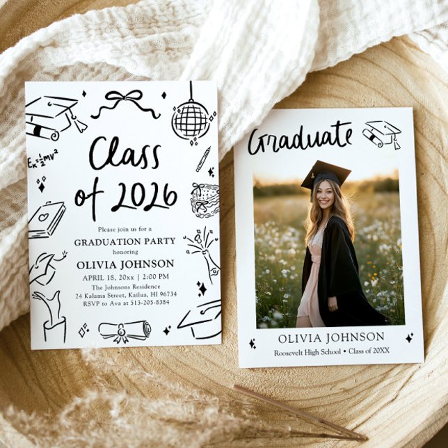 Modern Hand Drawn Class of 2026 Graduation Party Invitation (Modern Hand Drawn Class of 2026 Graduation Party Invitation)
