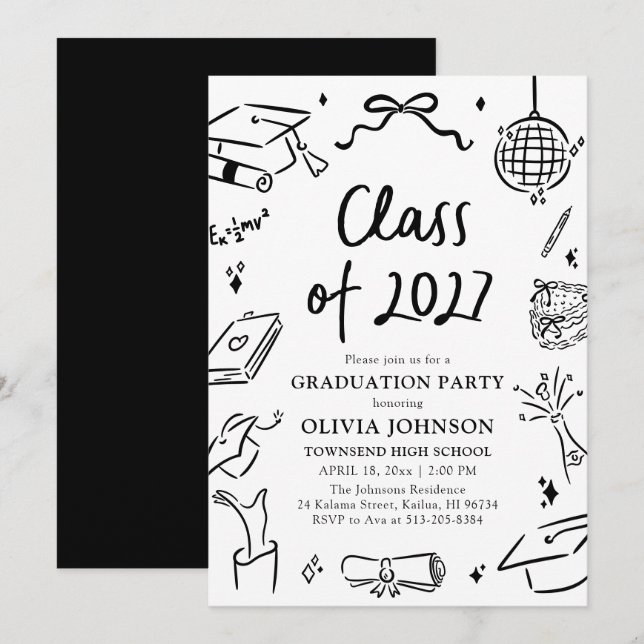 Modern Hand Drawn Class of 2027 Graduation Party Invitation (Front/Back)