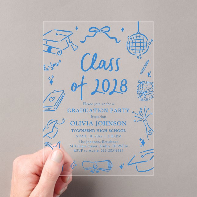 Modern Hand Drawn Class of 2028 Graduation Party Acrylic Invitations (Insitu (Handheld))