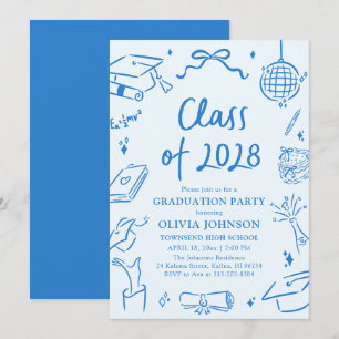 Modern Hand Drawn Class of 2028 Graduation Party Invitation