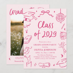 Modern Hand Drawn Class of 2029 Graduation Party Invitation